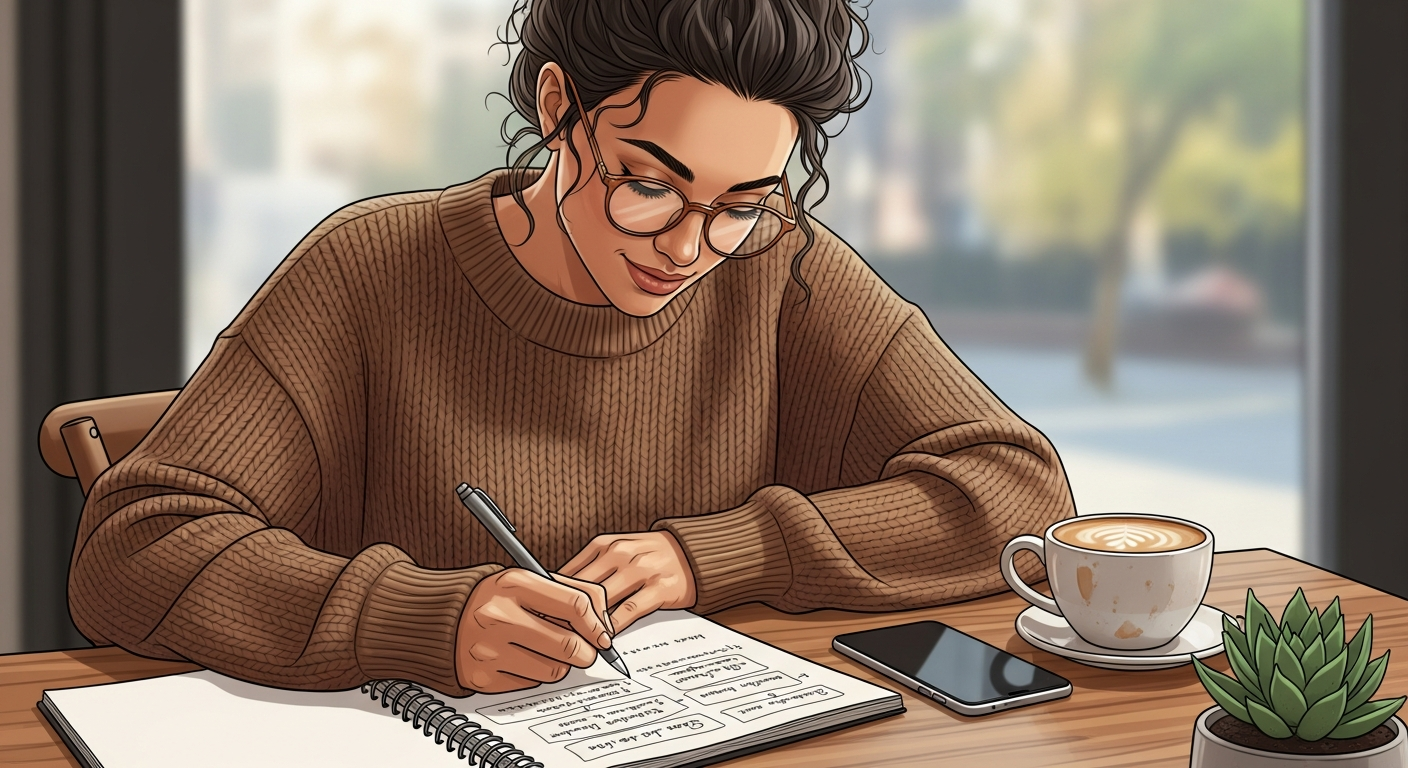 Business owner writing social media content naturally